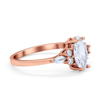Vintage Style Wedding Ring Marquise Rose Tone, Simulated Cubic Zirconia 925 Sterling Silver